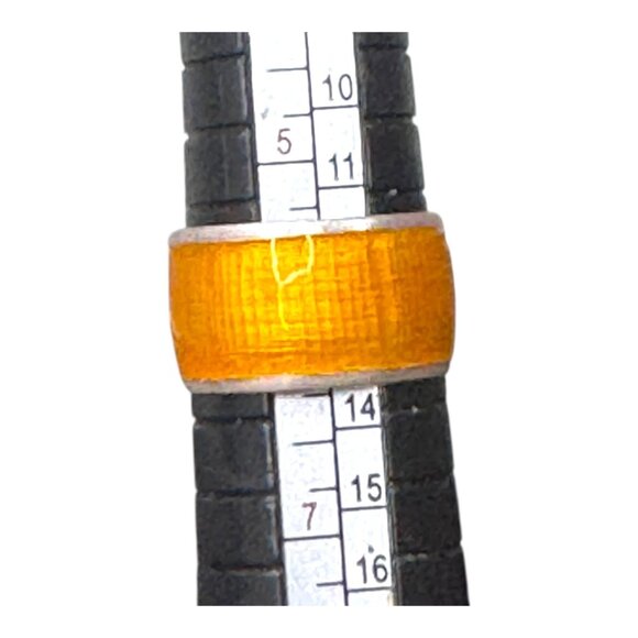 Vintage Sterling Silver 925 Enamel Ring Artisan Handcrafted Orange Wide Band 6 - Picture 4 of 8